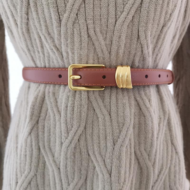 

Cowhide Womens Waist Belt With Metal Pin Buckle Dress Suit Belt Shapewear коричневий