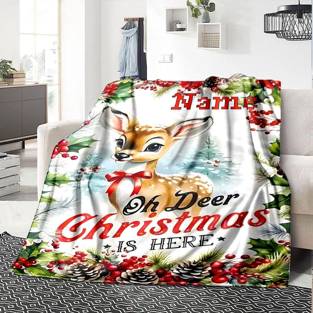 Oh Deer Christmas Home Customize Your Name Blankets Soft Cozy Lightweight Versatile For All Seasons Perfect For Picnics Sofa Office Bed Living Room
