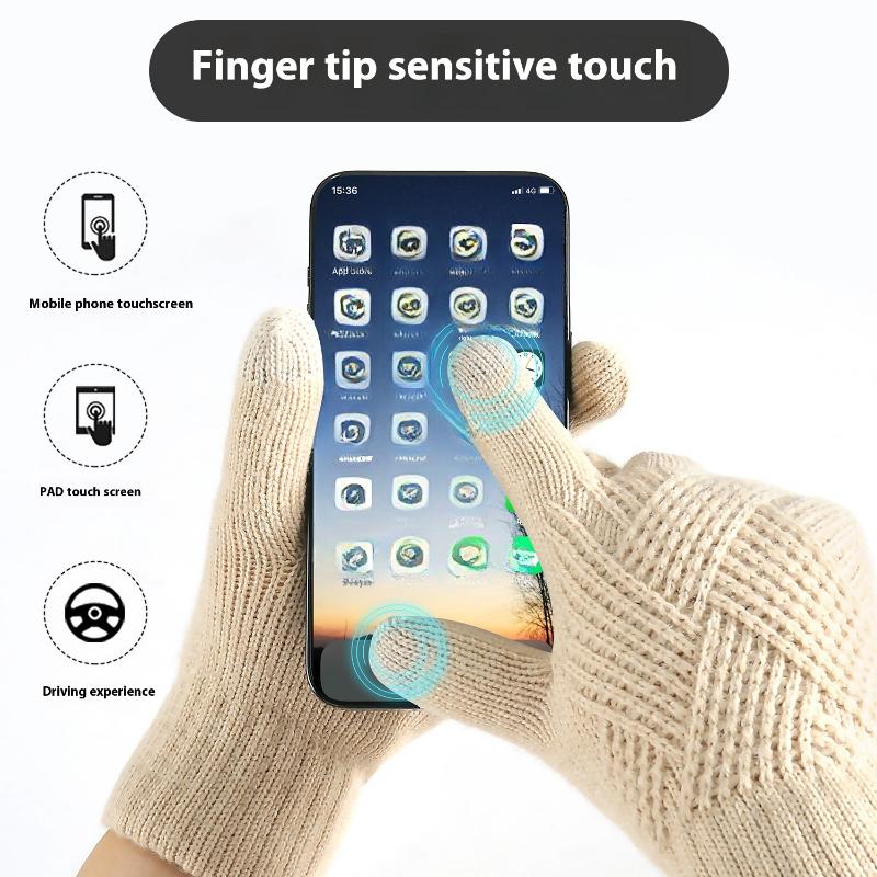 Knitted Gloves Men's and Women's Winter Double-layer Velvet Thickened Outdoor Cycling Warm Solid Color Touch Screen Gloves