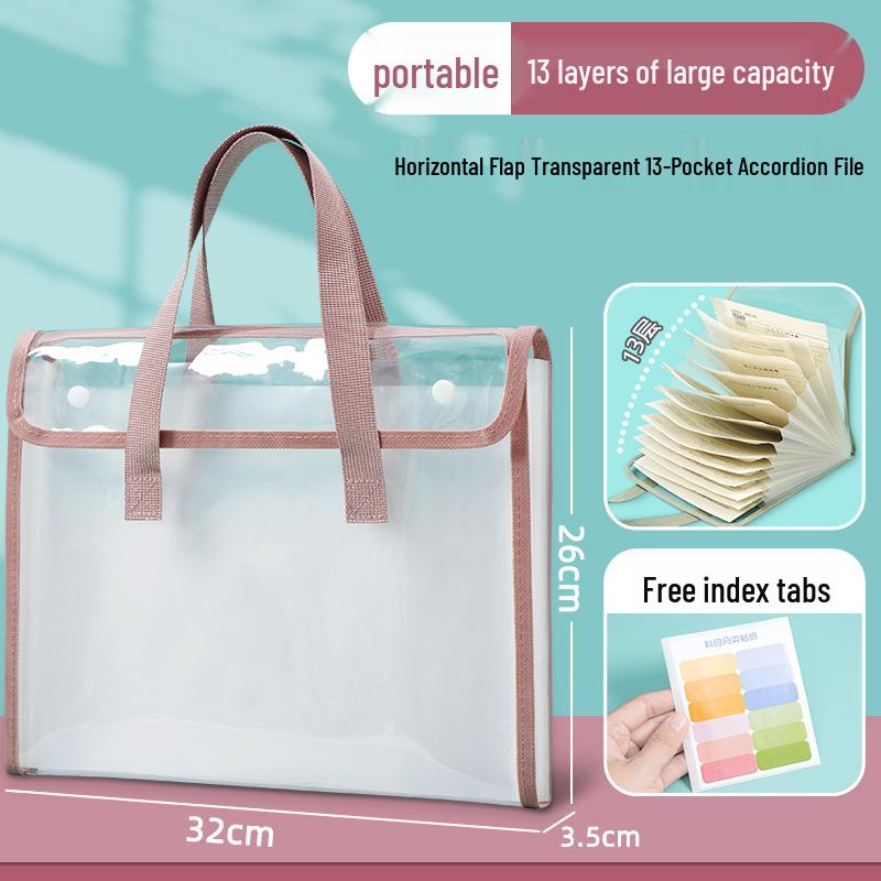 A4 Transparent 13-Layer Accordion Folder with Large Capacity and Subject Dividers