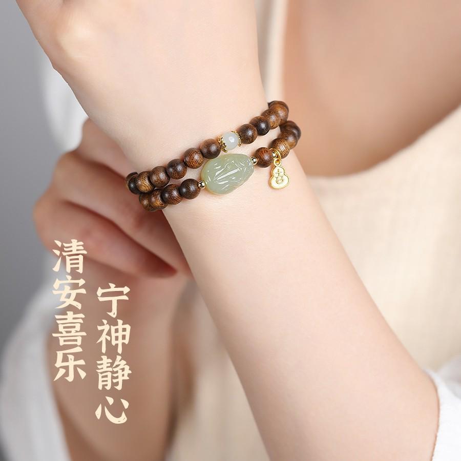 Authentic new model agarwood bracelet for men and women, multi-loop sandalwood and Hetian jade Pixiu bracelet for couples