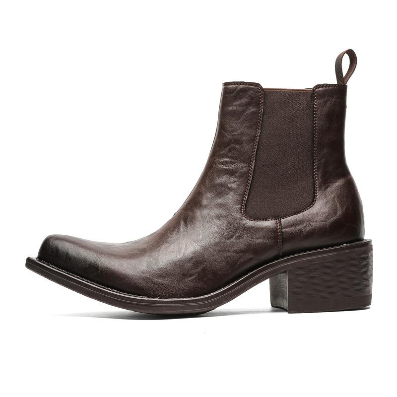 Men's Boots Classic Black Chelsea Boots Luxury Pointed Leather Booties Thick Heel Business Dress Boots for Men Botas Para Hombre