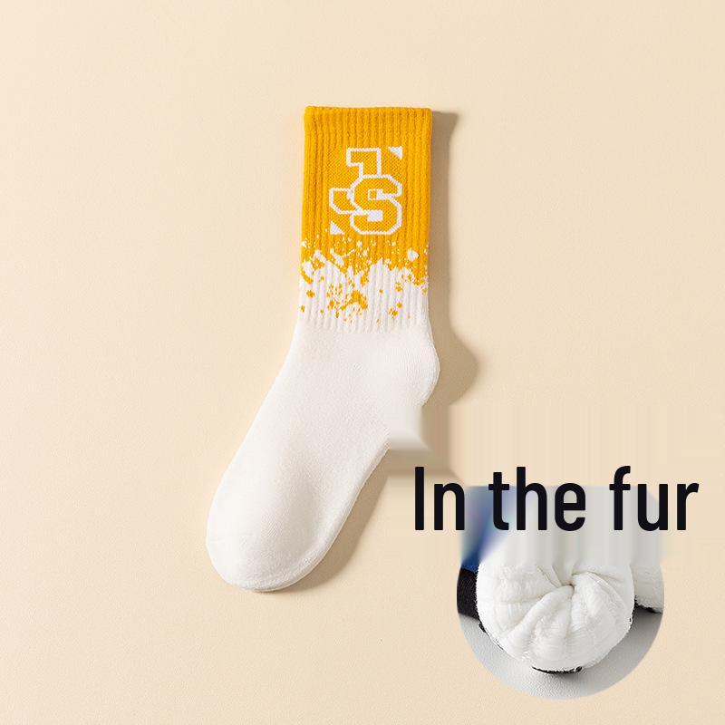 Zhuji Men's Mid-Calf Fleece-Lined Cotton Sports Socks - Odor-Resistant, Extra Thick Terry Cloth for Autumn/Winter