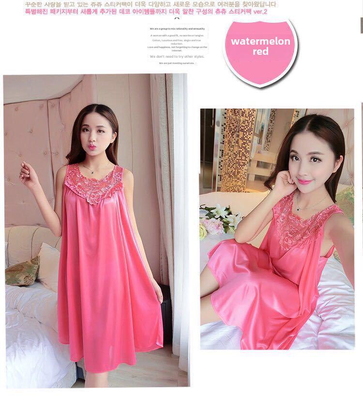 Plus Size Summer Korean Ice Silk Nightdress - Loose Sling Imitation Silk Pajamas for Ladies