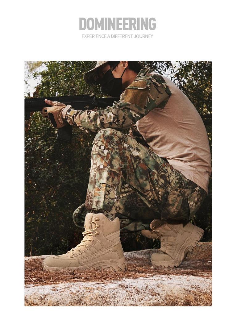 Men's Large Military-Style Outdoor Hiking Boots - Wear-Resistant, Anti-Kick, Ideal for Camping and Sports.