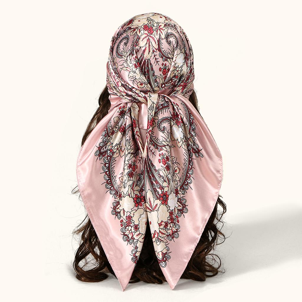 90cm Leopard Print Square Scarf Satin Silk Headband Muslim Woman Hijab Lady Fashion Hairwrap Rock Style Headscarf Islam Turban