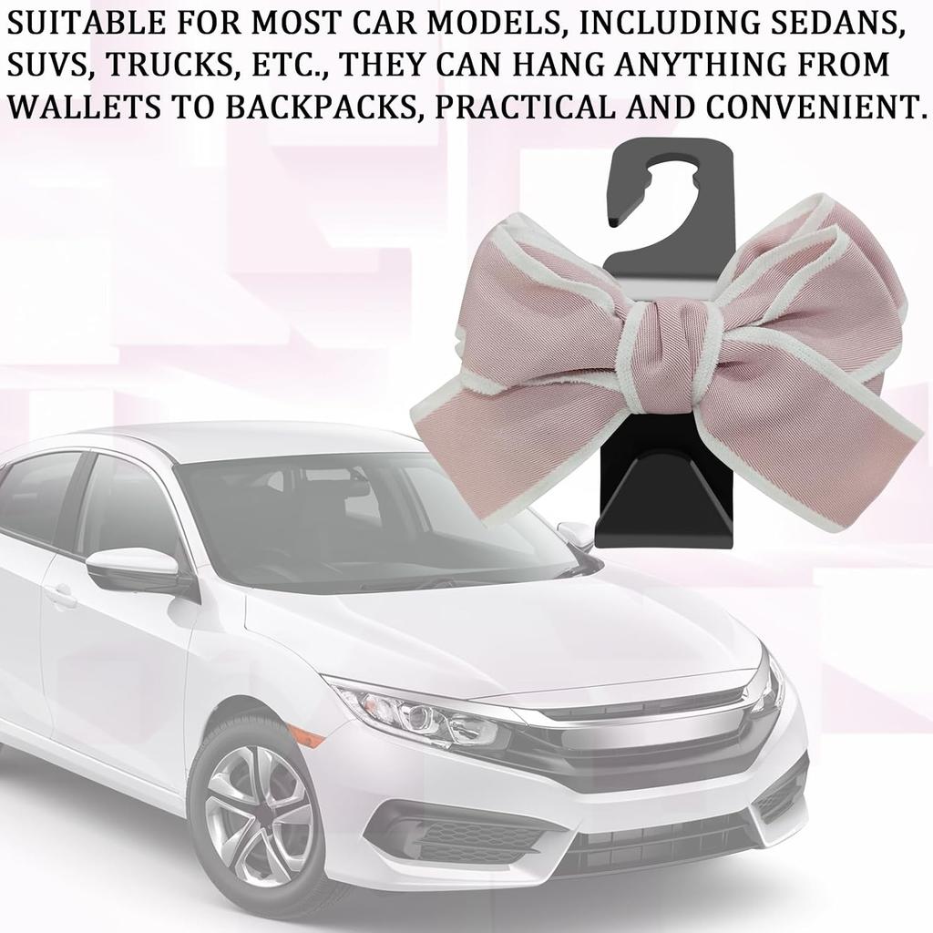 2PCS Purse Hook for Car, Car Seat Headrest Hooks, Cute Bow Car Rear Seat Storage Hooks for Purses and Bags, Universal Automotive Interior Decoration