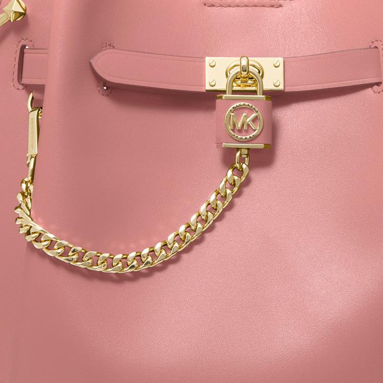 Michael Kors Hamilton Legacy Classic Solid Color Chain Commuter Fashion Lace-Up Leather Bucket Bag Women Bags Rose-Pink 30S2L9HM6L-622