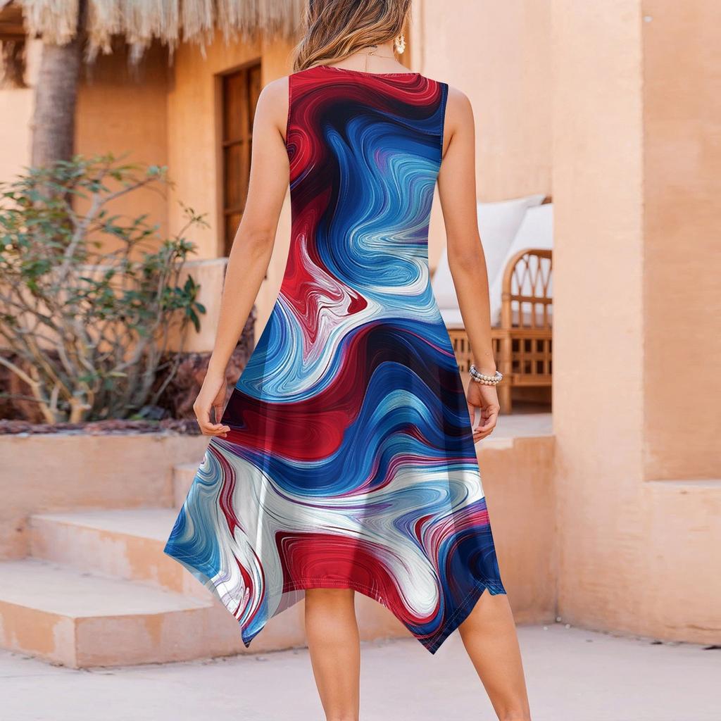 Damen Freizeitkleid für den Sommer, Tankkleid, lockeres Strandkleid mit Taschen, ausgestelltes Midi-Sommerkleid