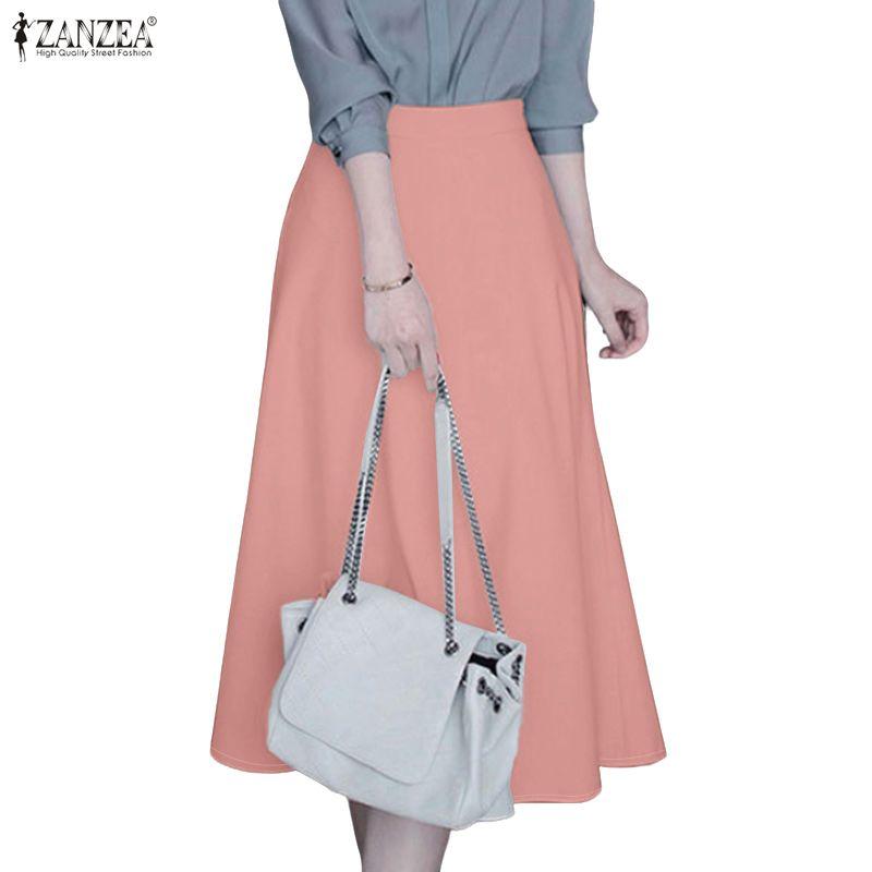 ZANZEA Lässige, elastische Taille, einfarbige, lockere Midiröcke für Damen