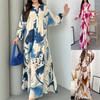 New Boho Floral Print Long Dress Loose Fit Long Sleeve V-Neck Plus Size For Women