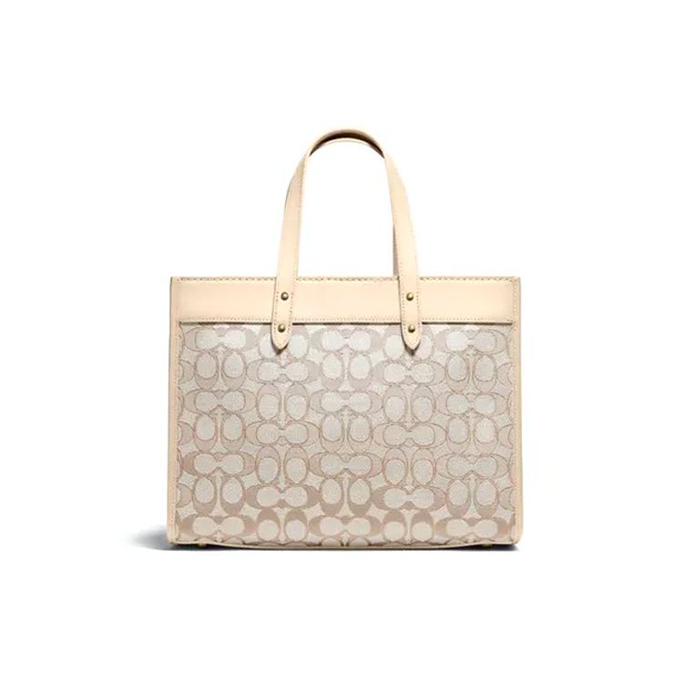 Coach Field 30 Classic Monogram Jacquard Suede Tote Bag Women Tote Bags Beige C3282-B4SHG