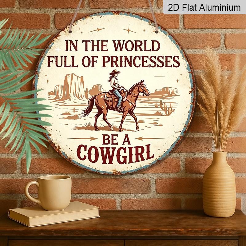 2D Flat, 1pc Western Cowgirl Aluminum Wall Decor Sign, "Embrace Your Inner Cowgirl Spirit" Quote - Retro Farmhouse Hanging Plaque, Suitable for