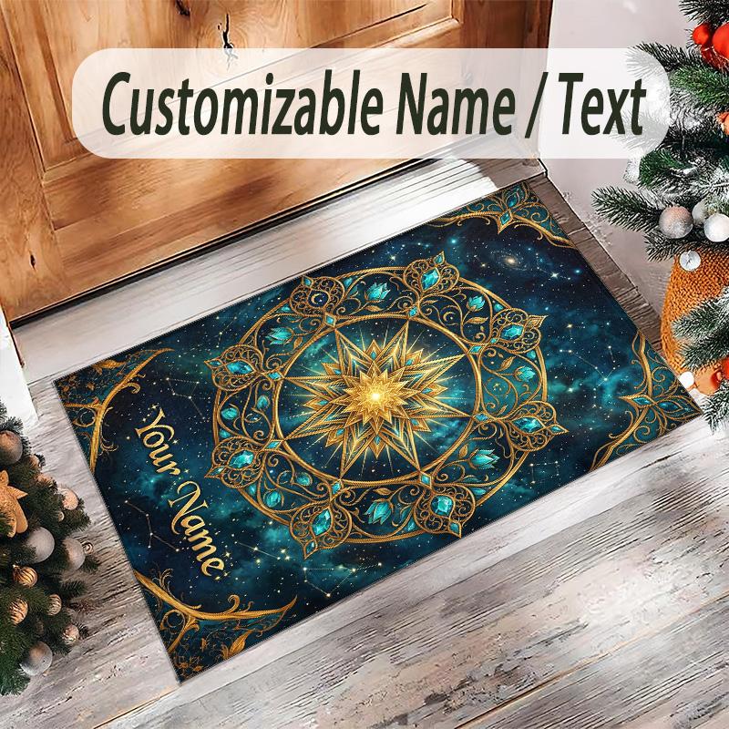 Cosmic Theme Crystal Velvet Floor Rug Personalized Custom Name Text Warm Carpet Home Decoration