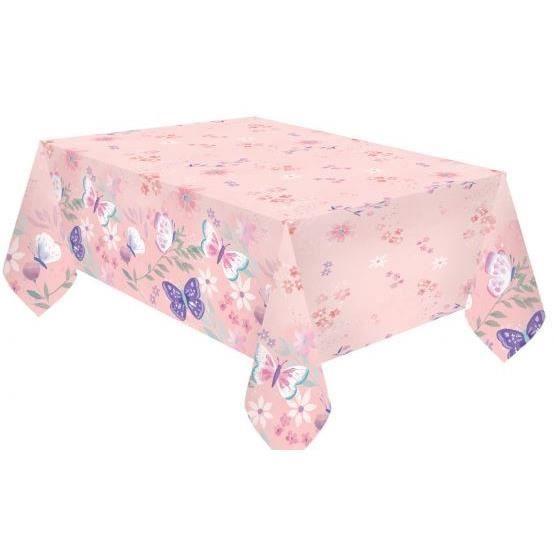 Nappe - Amscan - Flutter Paper - 120 X 180 Cm - Rose - Motifs Papillons Et Fleurs
