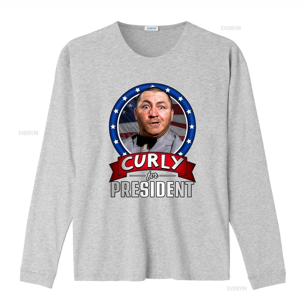 Funny Retro Three Stooges Curly For President Patriotic Print Casual T Shirt Vintage Washed Slightly Versatile Streetwear