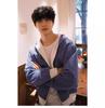 Miu Style Men's Reversible Blue Plaid Hooded Zip-Up Sweatshirt, Perfect for Spring and Autumn, Clean Fit, Versatile Cardigan Jacket