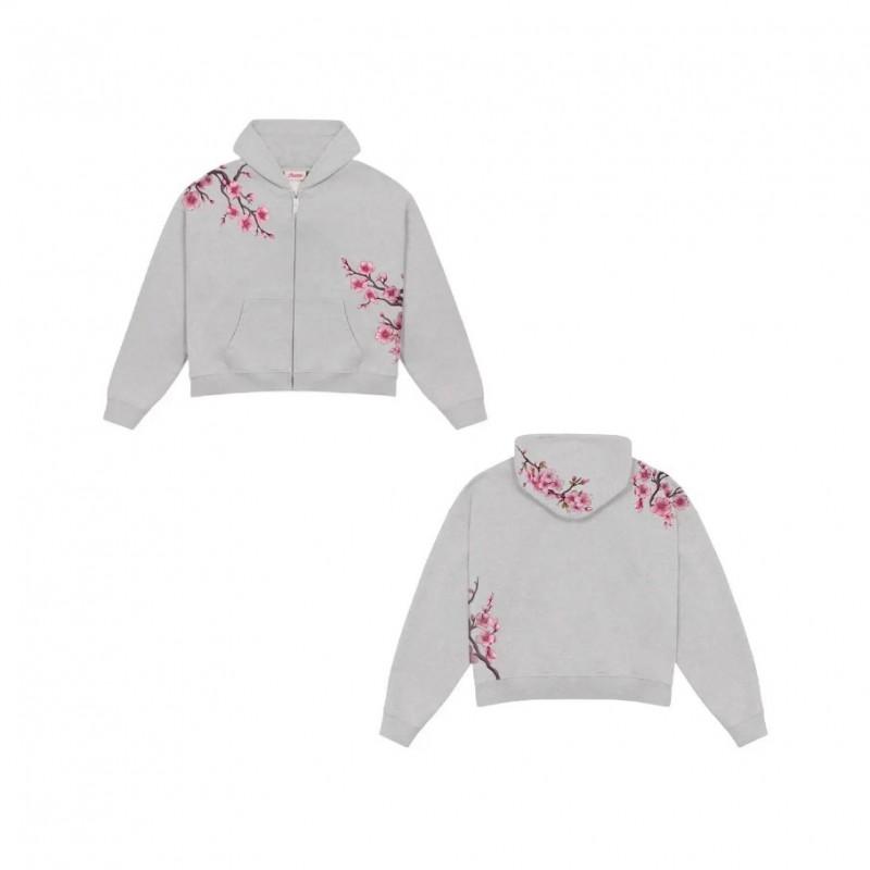 Unisex Streetwear Hooded Zip-Up Sweatshirt With 3D Floral Print Loose Fit Long Sleeve Pullover