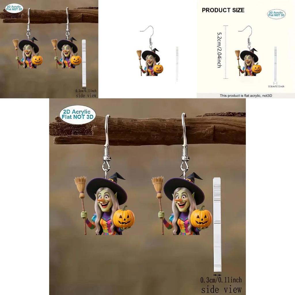 Halloween Theme Witch Broom And Pumpkin Pattern Women Earrings For Women Costume Accessory Gift