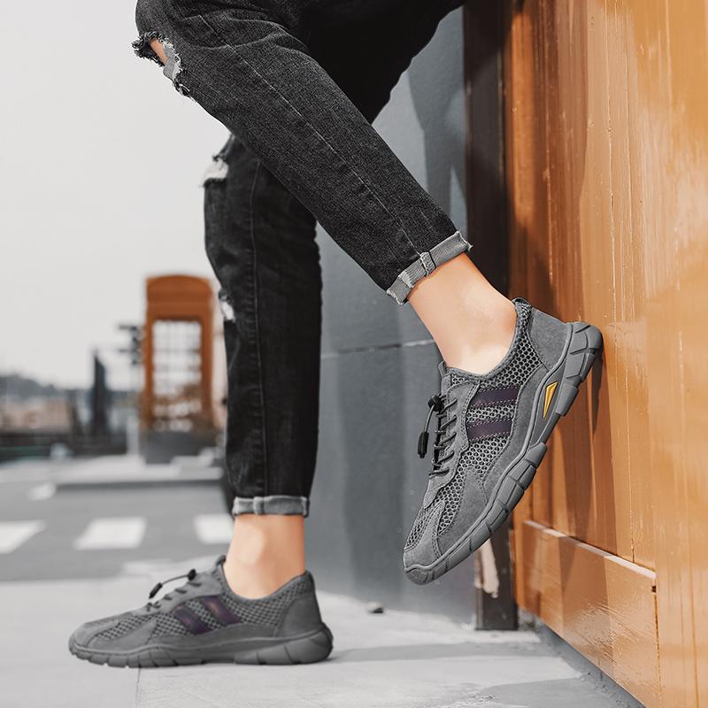 Fashion Men Shoes New Mountaineering Mesh Hollow Breathable Platform Casual Sports Outdoor Anti Slip Running Shoes Large Size 46