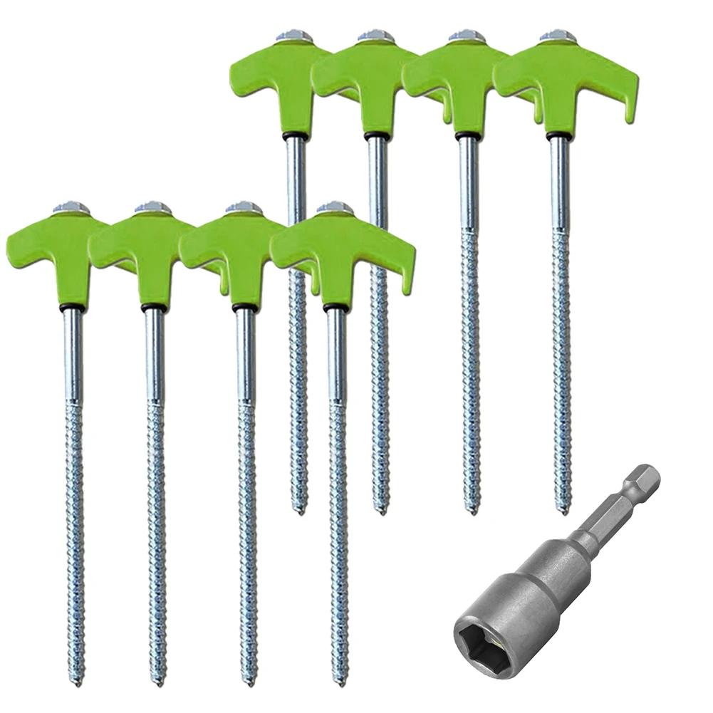 8Pcs Camping Pegs Drill In with Hex Socket Heavy Duty Spiral Screw Heavy Duty Tent Stakes Pegs Screw In Camping Tent Pegs