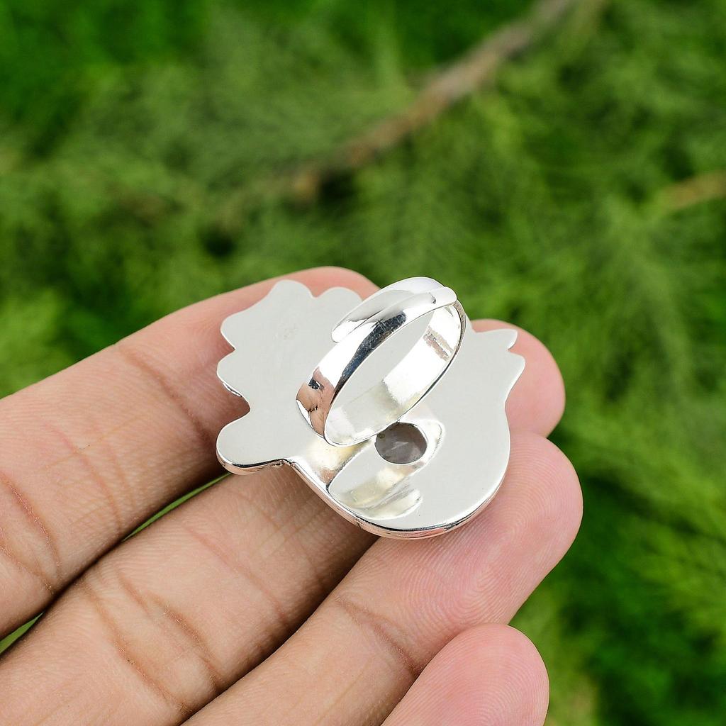 925 Silver Rainbow Moonstone Stone Statement Sister Artisan Flower Birthday Ring