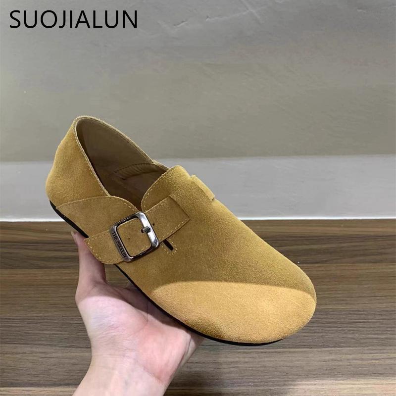 Fashion SUOJIALUN 2024 Autumn Women Flat Shoes Fashion Round Toe Slip On Ladies Casual Laofer Shoes Soft Flat Heel Outdoor Boat Shoes