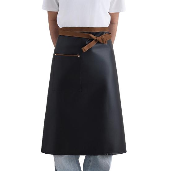 

Faux Leather Half Apron for Men Women Waterproof Oil Resistant Cooking Apron with Adjustable Waist Strap Kitchen Fashion Accessory чёрный