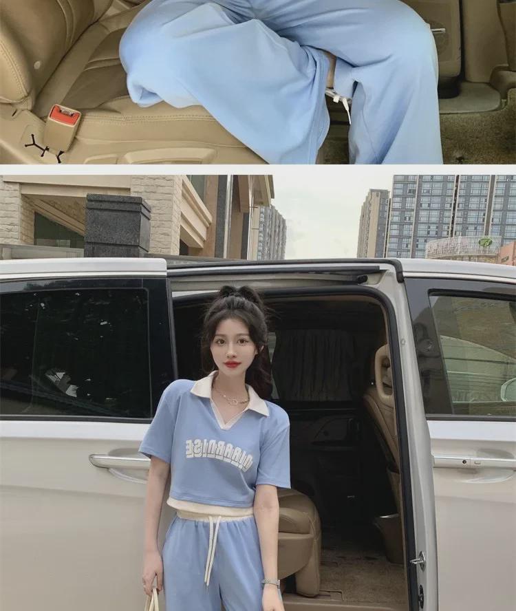 Dámský letní sportovní ležérní dvoudílný oblek: Polokošile a kalhoty s riasením