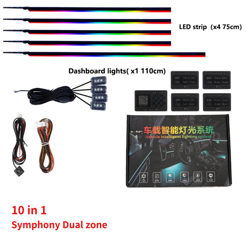 22in1 Symphony Streamer Car Ambient Lights Full Color Universal LED Interior Hidden Acrylic Strip Symphony Atmosphere Lamp