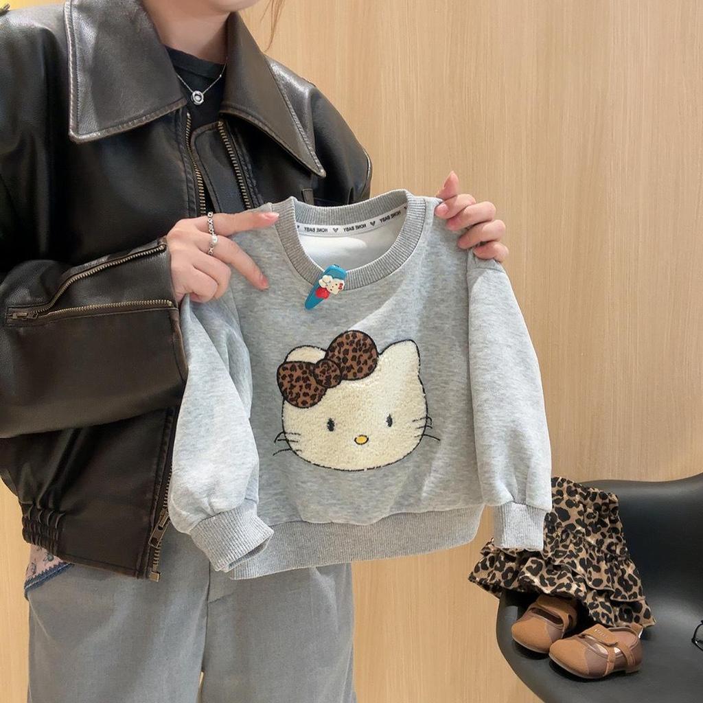 Girls' Autumn Sweatshirt Dress Set: 3D Cartoon Top & Leopard Skirt Two-Piece