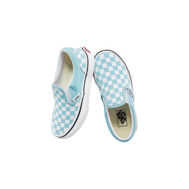 Vans slip-on kids low-top skate shoes checkered blue white for little kids VN0A5KXM7TC