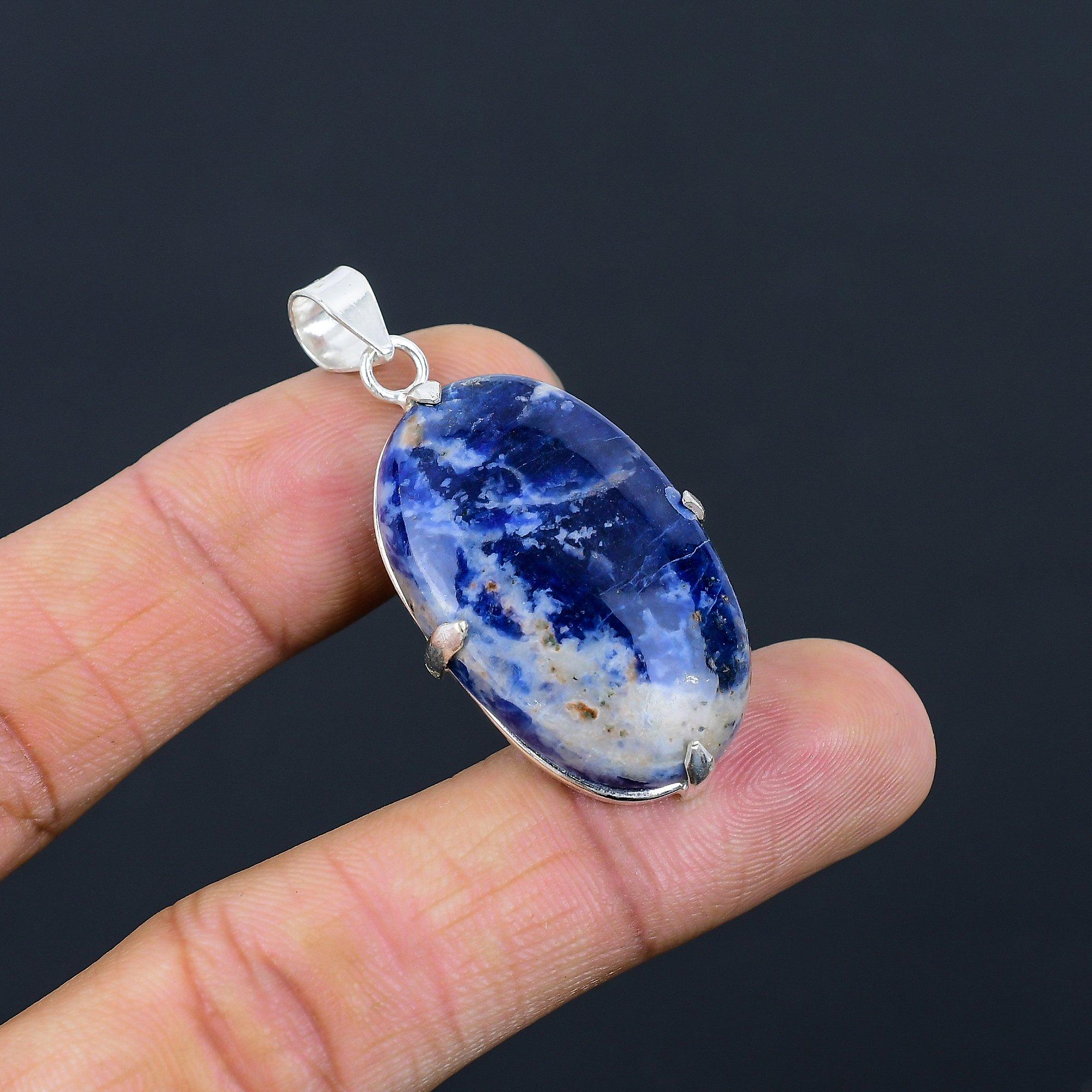 

Daughters Day Deal Sterling Silver Oval Sodalite Gemstone Artisan Bezel Pendant