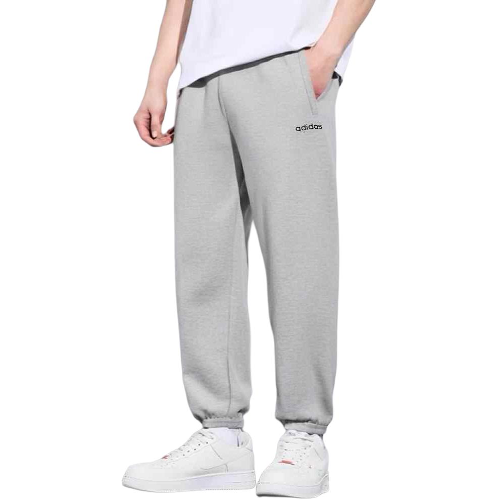 adidas Solid Color Fleece Lined Elastic Cuff Knitted Sweatpants Men's Light Gray JX9404