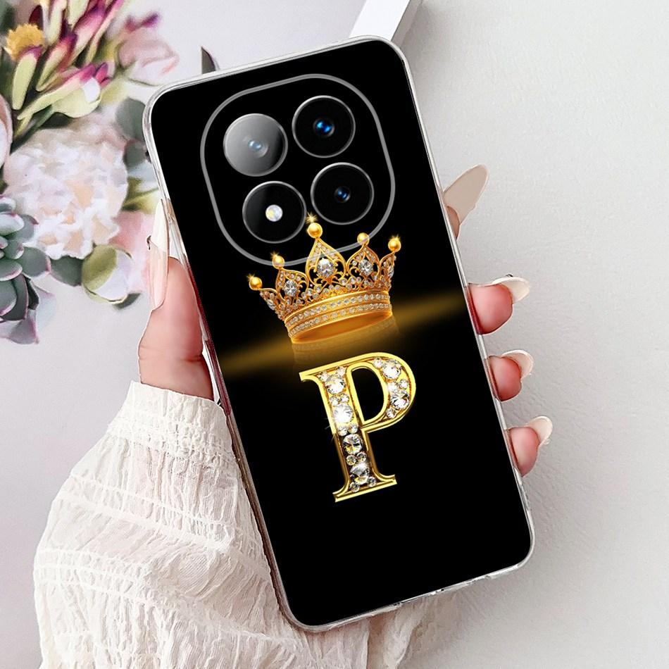 For Xiaomi Redmi Note 14 Pro Plus Fashion Crown Initial Letter Phone Case For Redmi Note14 4G 5G Note 14Pro Soft Silicone Cases