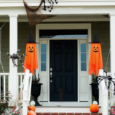 Halloween Hanging Decoration Outdoor Hanging Pumpkin Ghost with Witch Hat for Outside