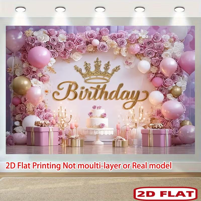 

2D Elegant Purple Pink Floral Birthday Photography Background Banner 47.2x31.5inch/120*80cm