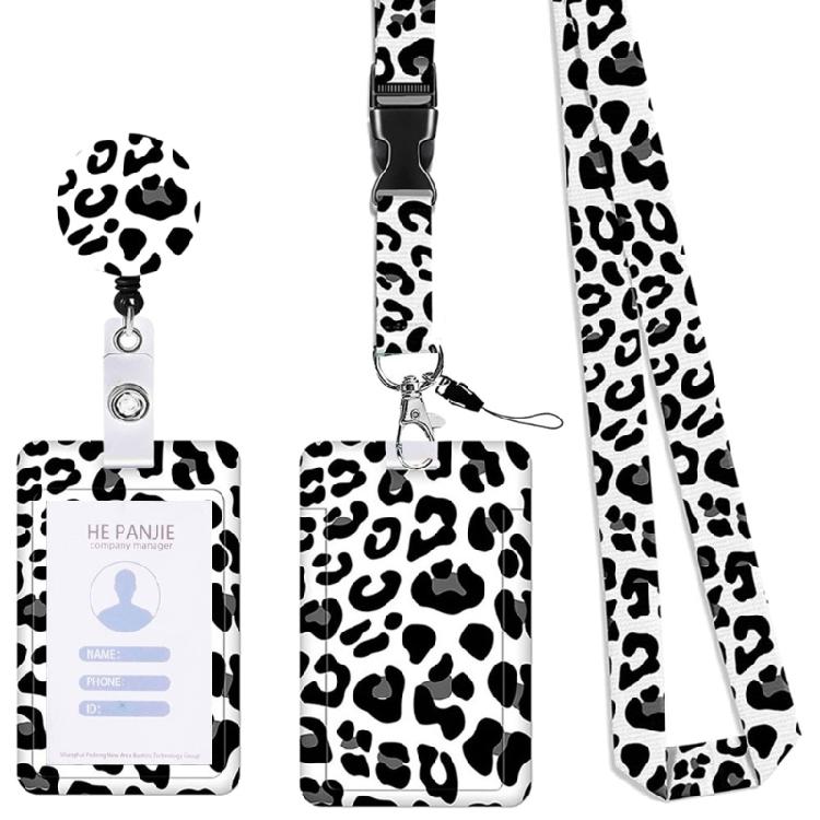 Leopard Print Lanyard with Identity Card Holder Retractable Badge Reel Card Holder with Removable Lanyard for Office