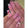 24pcs/Set Y2K Medium-Long Press-On Nails, Sweet Pink Leopard Print, French Manicure, And 3D Floral Decor Design, Suitable For Girls/Women