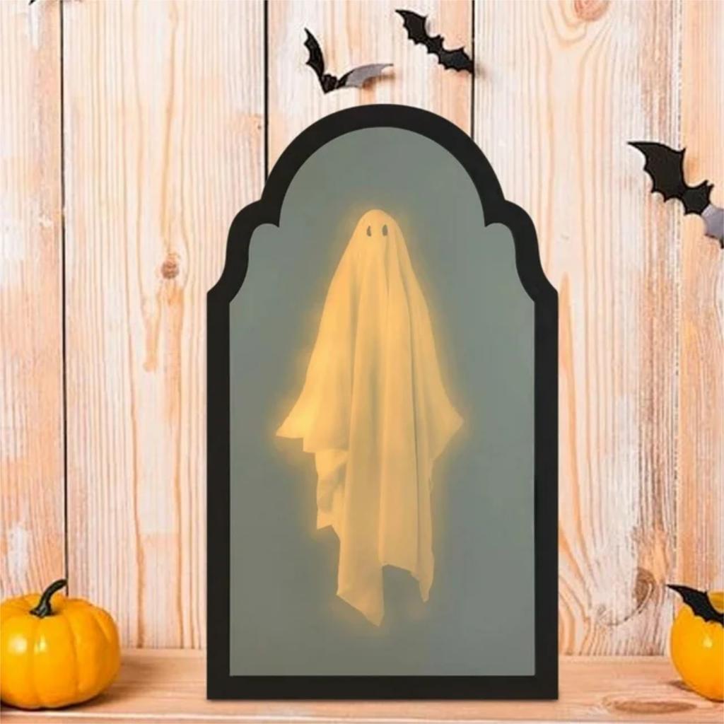 Halloween Novelty Mirror With Creepy Eyes, Ologram Mirror LED Lit, Spooky Haunted House Apparition For Indoor/Outdoor