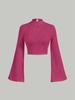 Long Sleeve Crop Top Phumee Textured Mock Neck Solid color A1144