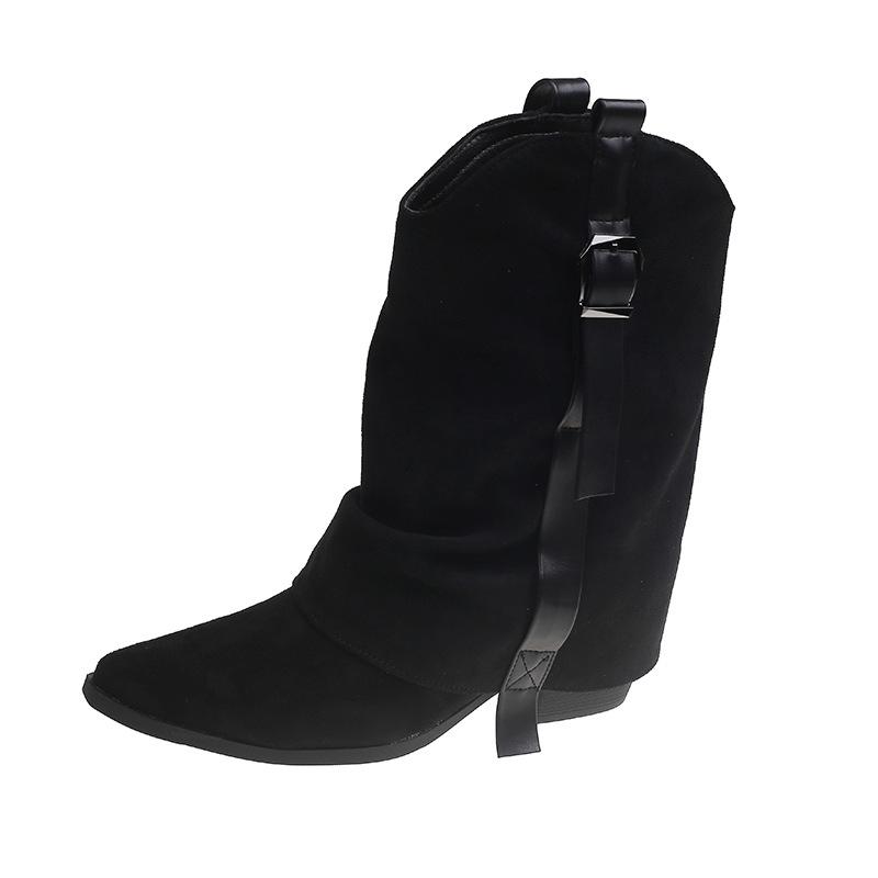 Maillard retro belt buckle western cowboy boots women's new fashion versatile and thin temperament trouser tube boots