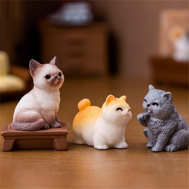 Mini Ornament Pisică Drăguț Pisicuță Micro Peisaj Casă de păpuși Interior Mașină Decorv