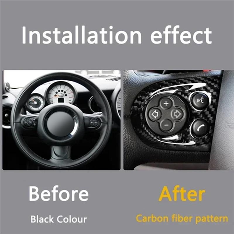 AUTO For MINI Cooper R55 R56 R57 R58 R59 R60 R61 Car Steering Wheel Switch Button Carbon Fiber Trim Cap Multifunction