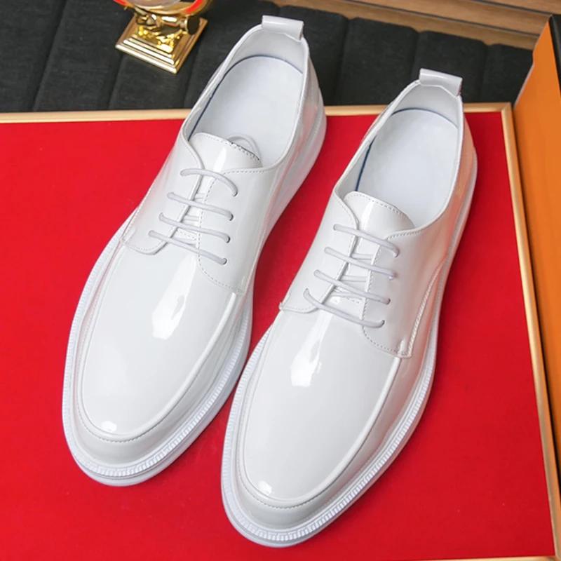 British Trend New Men's White Black Platform Derby Shoes Men Man Male Designer Formal Wedding Prom Dress Shoes Men