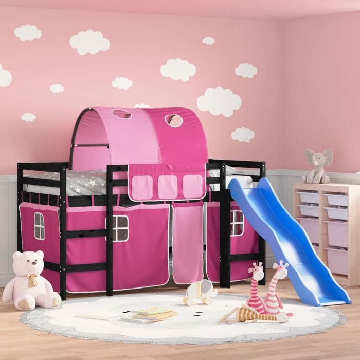 VidaXL Lit Mezzanine Enfants avec Tunnel, Lit Surélevé pour Enfants avec Échelle, Meuble de Rangement Chambre, Moderne, Rose 3207044
