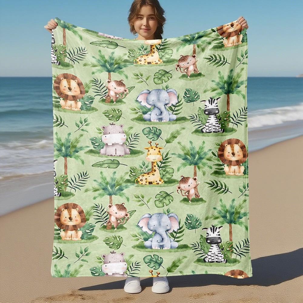 1PC Jungle animalsOutdoor Flannel Blanket - Soft Plush Decor for Picnics, Camping, Bedroom, Playroom, Office, or Lunch Break 1356A