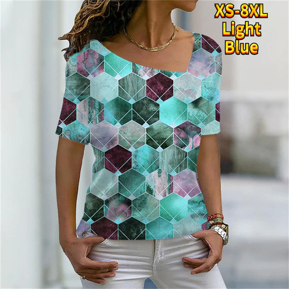 Dame Maleri T-skjorte Grafisk Trykk V-hals Basic Topper Kort Ermet T-skjorte XS-8XL/3D-trykk