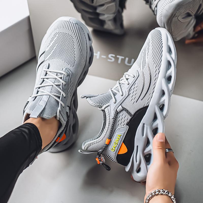 Stylish Khaki Men Casual Sneakers Breathable Mesh Outdoor Jogging Shoes Anti Slip Lace-up Men's Sports Shoes tênis masculino