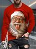 Men's 3D Santa Claus Printed Long-sleeved T-shirt Is Simple and Versatile, Suitable for Spring, Summer, Autumn and Winter
